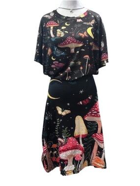 Mushroom Celestial 2pc Set Strapless Tube Dress Skirt & T-Shirt Whimsigoth M/L